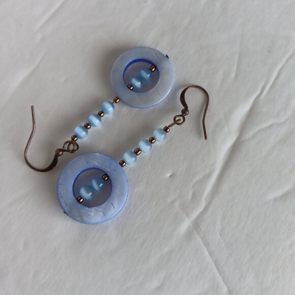 Handmade Periwinkle Blue Earrings With Dyed Shells and Banded Agate Beads - Picture 12 of 16